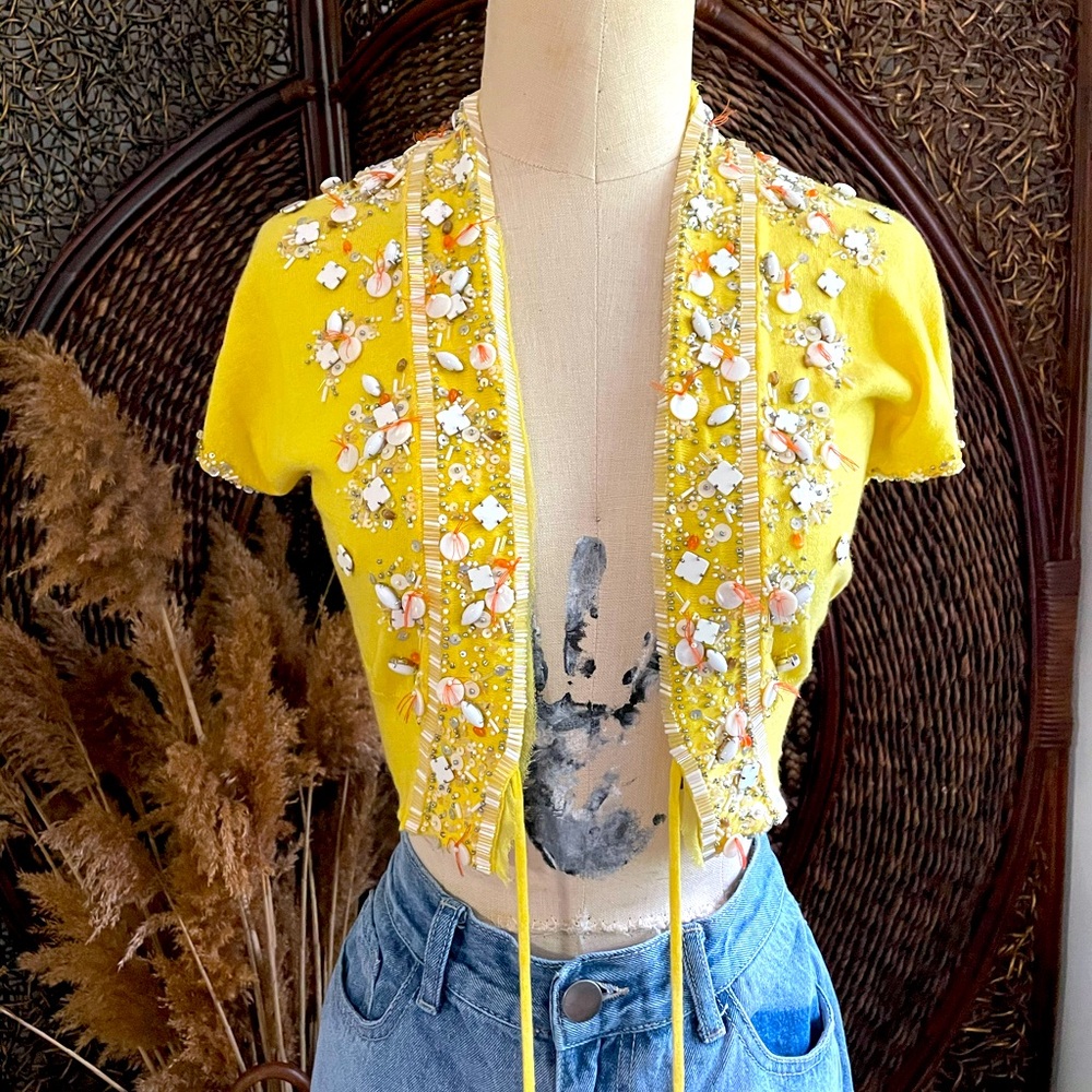 Brand New Rozae Nichols Beaded Short Sleeve Crop